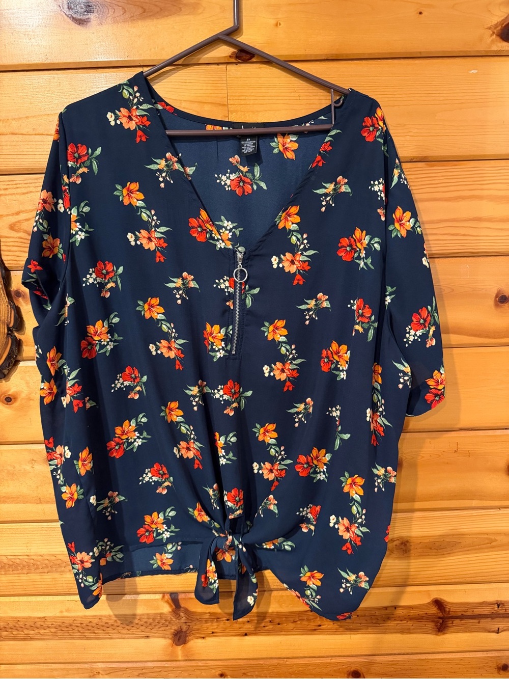 Justify Navy Floral Tie-Front V-Neck Top